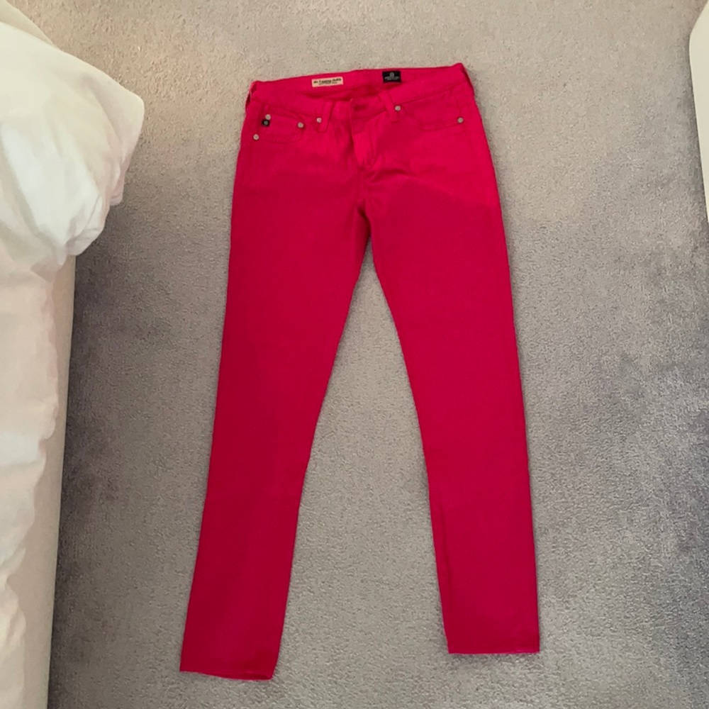 AG BRAND Pink velvet skinny jeans